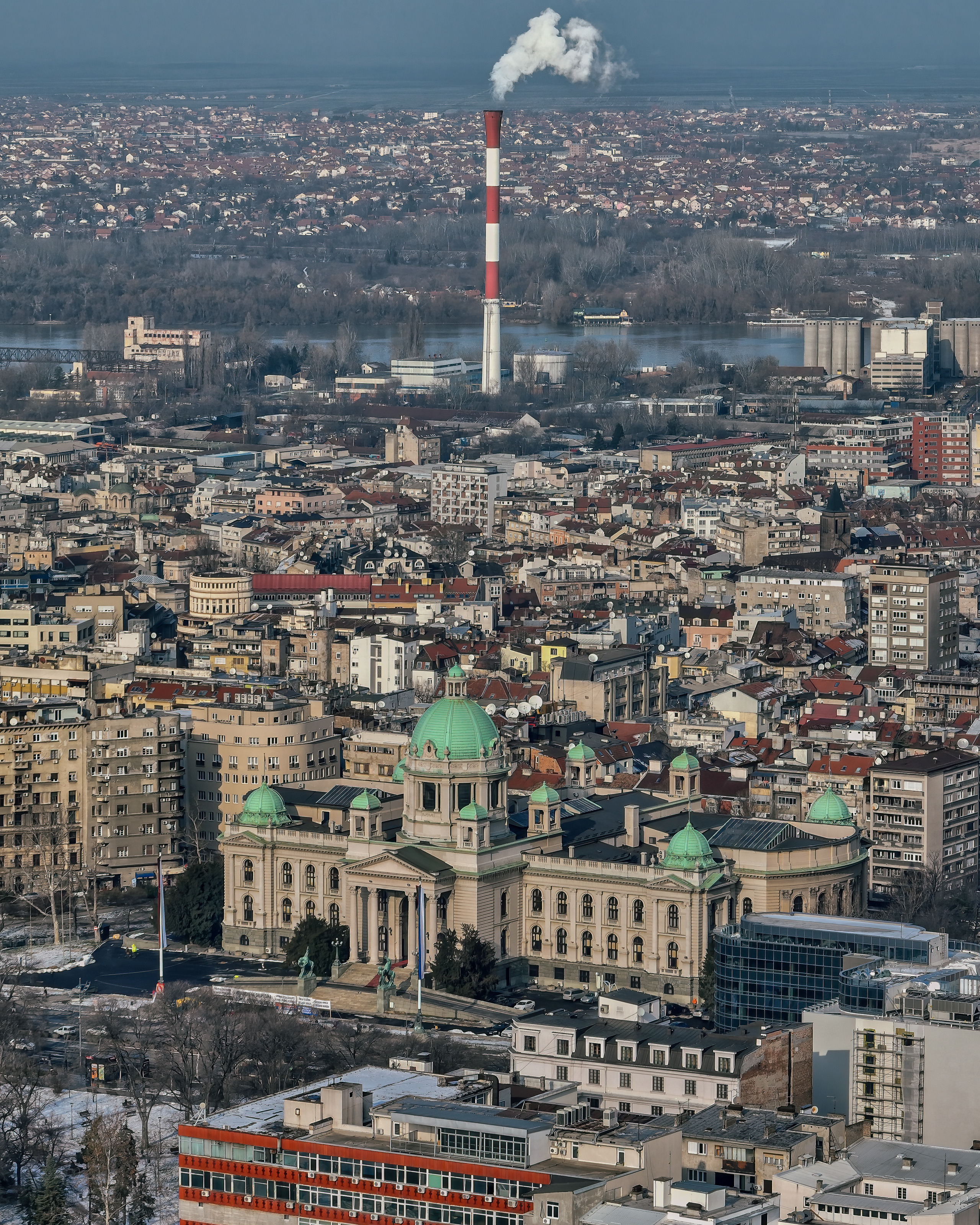 Dom Narodne skupštine i reka Dunav iz vazduha