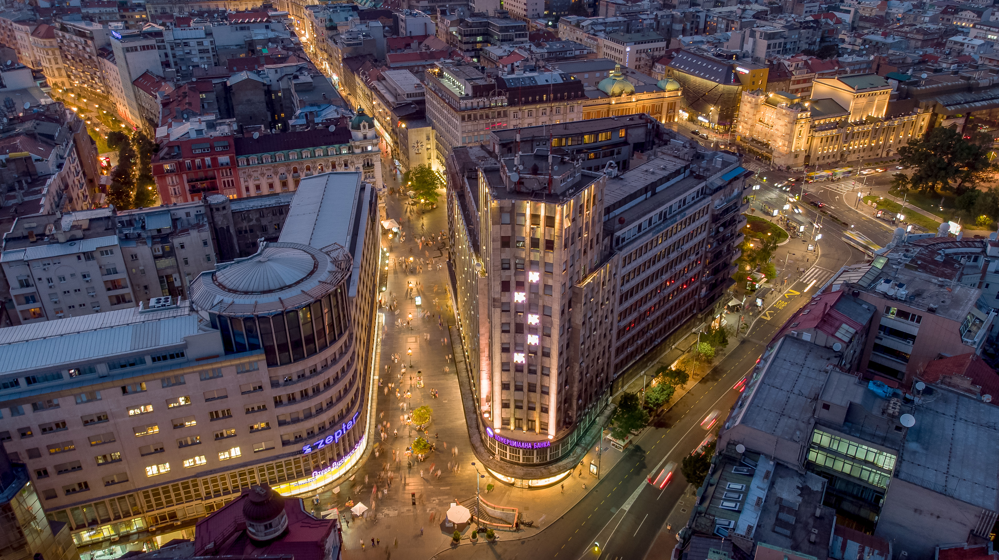 Terazije i Prizrenska ulica u sumrak
